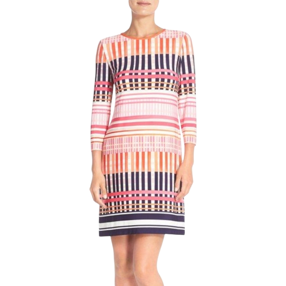 Eliza J Geometric Striped Pattern Shift Lined Dress Size 10
